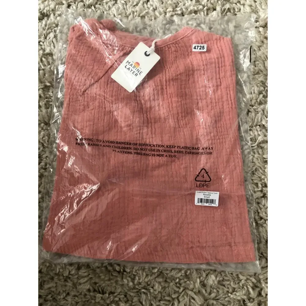 Marine Layer Jude Tank Top Flutter Sleeve Crinkled Cotton Rosette Pink NWT XL - Picture 4 of 8